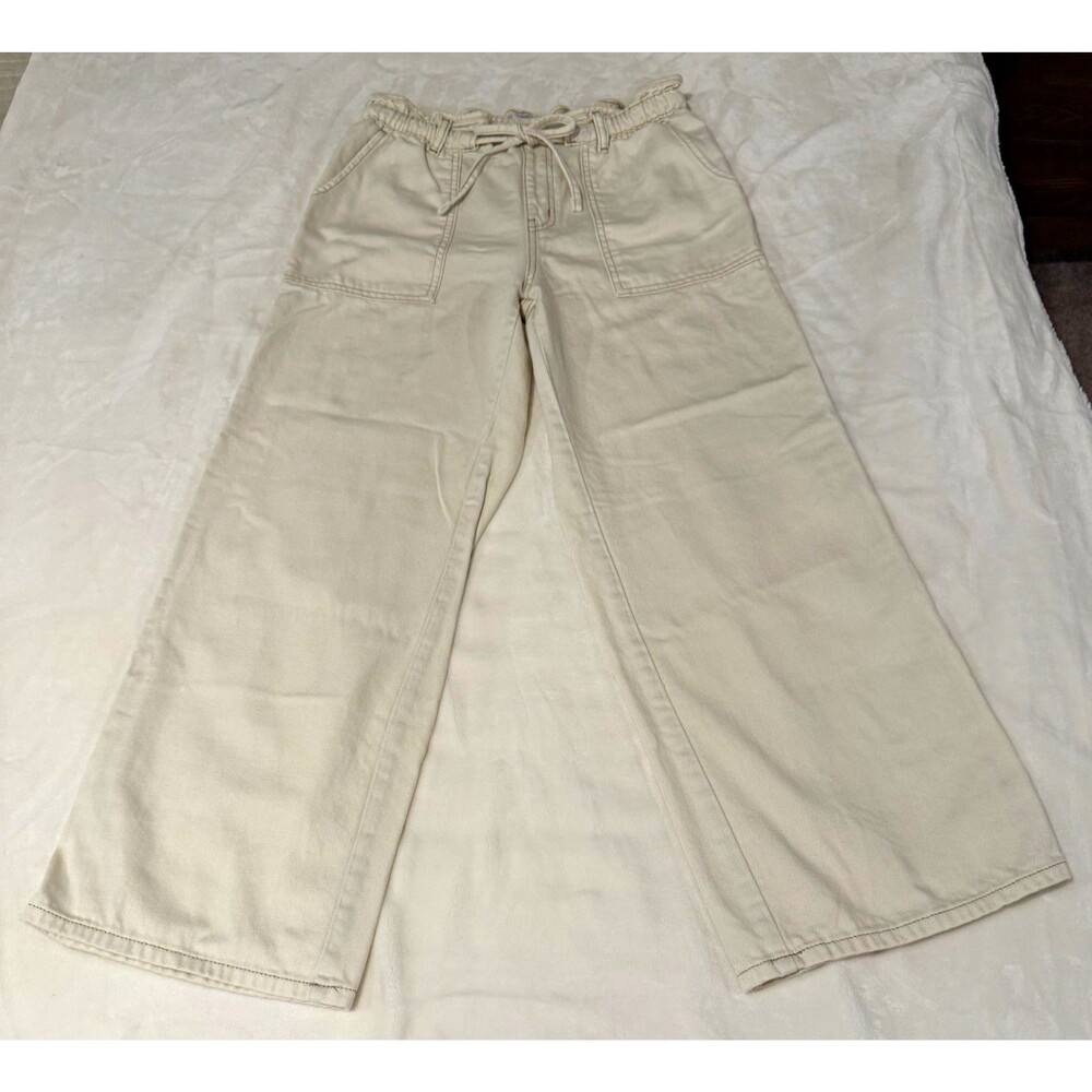 Time and Tru Women's Cream Colored Wide-Leg Pull-On Pants w/ Pockets Size M